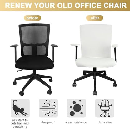 4 Pcs Office Chair Covers Pads Set, Square High Back, Cream, Lamb Fleece