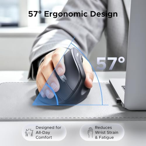 UGREEN Vertical Wireless (Bluetooth 5.0+2.4G) Ergonomic Mouse with 5 Buttons, 1000/1600/2000/4000 DPI, Prevention of Mouse Arm, Vertical Mouse Compatible with PC/Laptop/Tablet, Black