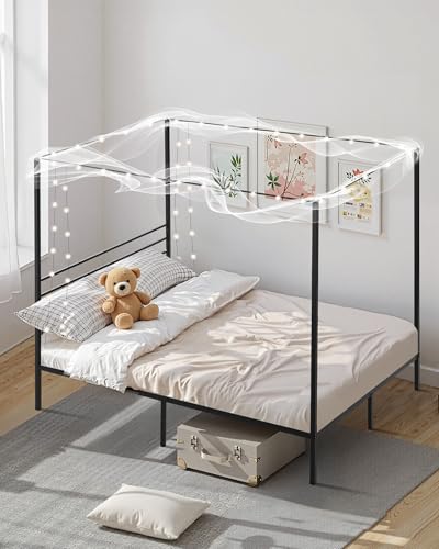 Canopy Bed Frame Full Size, Metal Canopy Bed with Four Posters Design, Heavy Duty Steel Slats Support, Underbed Storage Space, No Box Spring Needed, Easy Assembly, Black