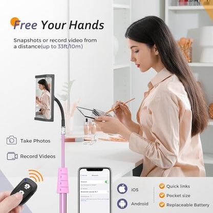 Aureday Adjustable Tripod Stand, 67” Height, Tablet Holder for iPad mini/Air/Pro, Kindle, Switch, Smartphones, 4.7”-12.9” Devices, Pink