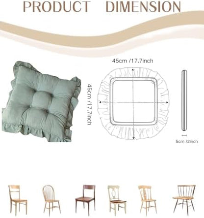 Tufted Cotton Chair Cushions Set of 2 Solid Color Soft Comfort Chair Pads with Ruffles Farmhouse Country Seat Cushions for Kitchen Indoor Dining Room Patio Chairs (Green,17"x17")