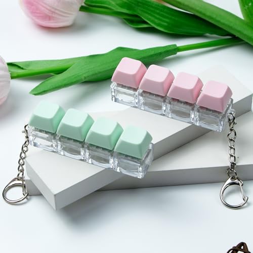 2 PCS Keyboard Fidget Toy, Keyboard Fidget Keychain 4-in-1 Keyboard Decompression Button Finger Clicker Toys, Button Stress Relief Fidget Gifts to Relief Stress (Green Pink)