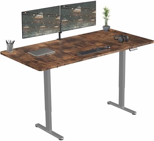 VIVO Electric 71 x 36 inch Rustic Standing Desk, Dual Motor Memory Controller Height Adjustment, E2B Series, Vintage Brown Top Gray Frame, DESK-KIT-E2G7N-36