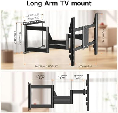 XINLEI Long Arm TV Wall Mount for Most 32-84 Inch TVs, 30” Extension Full Motion TV Bracket with Swivel Articulating Extension Tilt Arm, Max Support 132lbs, VESA 600x400mm, Max 16" Wood Stud, MA1079M