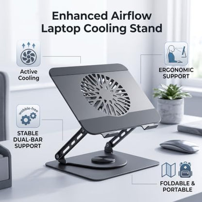 Dpofirs Laptop Stand with Integrated Fan, Stable Design (Gray)