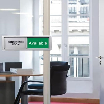 Conference Room In Use/Available Sign - Magnetic Door Slider, 7"x2" Non-Scratch Office Door Sign with Privacy Slider for Meeting Rooms, Offices, Restrooms - Silver