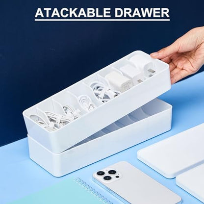 Tatuo Cord Organizer Box with Lid, White, 2 Pack