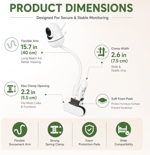 SZAOYU 15.7 inches Baby Monitor Mount Compatible with HelloBaby HB6560/HB65/HB6550/HB6550 pro/HB66/HB248,ANMEATE SM935E Baby Monitor Camera Flexible Clip Clamp Mount Long Gooseneck Arm