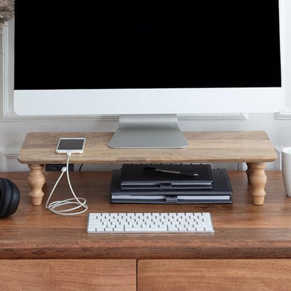 Anji Mountain Monitor Stand for Desk - Desktop Organizer & Laptop Riser, Ergonomic Monitor Riser, Space-Saving, Durable, Easy Assembly & Ideal for Home & Office,Natural, 24-Inch, Power Edition