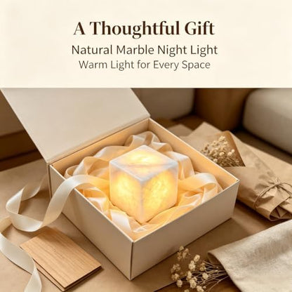 Natural Marble Lamp Cordless Pat Control Night Light Rechargeable Small Marble Table Lamp, Dimming Warm Glow Portable Stone Touch Lamp for Bedroom, Living Room, Decor Gift (Cube-Crystal)