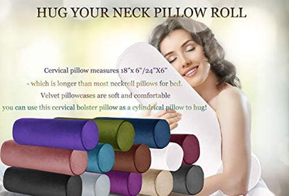 Tinbolunce Memory Foam Round Neck Pillow for Sleeping, Neck Pain Relief, Side Back Stomach Sleeper, Car or Office Chair Sofa,Cervical Bolster Length 24" x 6" Diameter (Lime Green)