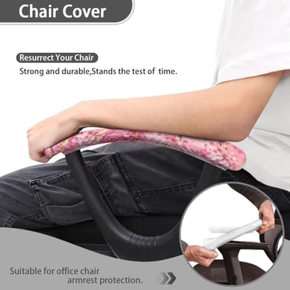 Cherry Blossom Print Office Chair Armrest Slipcovers Covers Marble Print 2Pcs Gaming Chair Armrest Slip Covers Dust-Proof Easy to Clean, Pink
