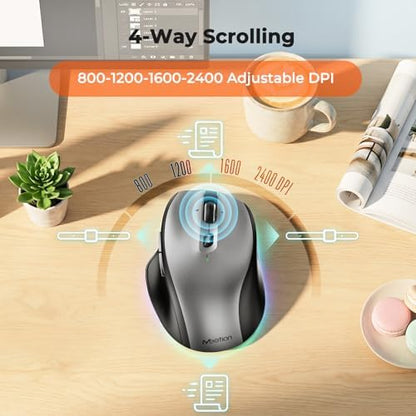 MEETION Wireless Ergonomic Keyboard and Mouse, Split Curved Bluetooth & 2.4G Keyboard Mouse Set, Cushioned Palm Rest, Full-Size, 4-Level DPI Adjustable Mouse (Dark Black)