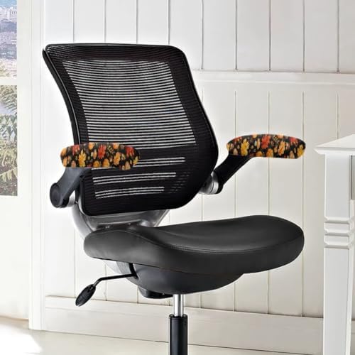 2 Piece Office Chair Arm Rest Covers Pumpkin Maple Leaf Printed Anti-Dust Removable Gaming Chair Arm Rest Covers with Elastic Band Washable Home Decorative Accessories