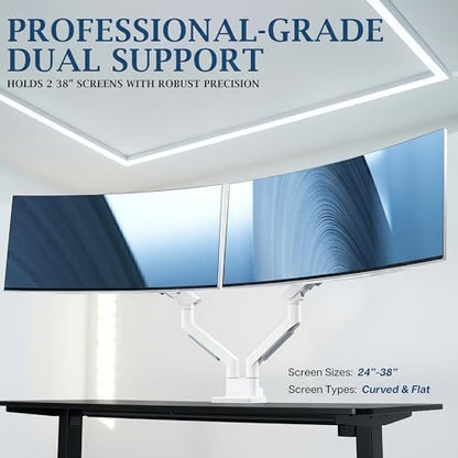 VIVO PRO Premium White Dual Ultrawide Desk Mount, 24-38" Screen, PRO-ST245W