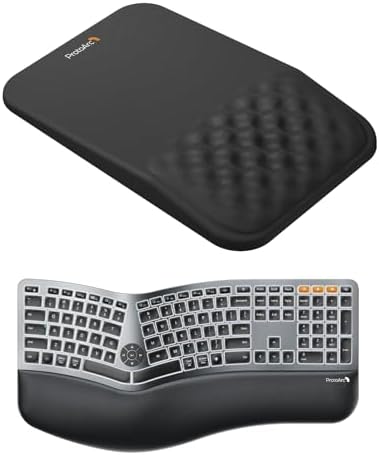 ProtoArc EK01 Plus Backlit Bluetooth Ergonomic Keyboard Grey with MP50 Ergonomic Mouse Pad with Wrist Rest Black