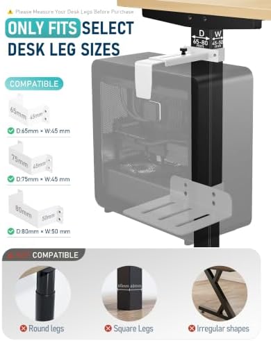 TOPSKY Under Desk PC Mount, No Drill CPU Holder, 50 lb Capacity White