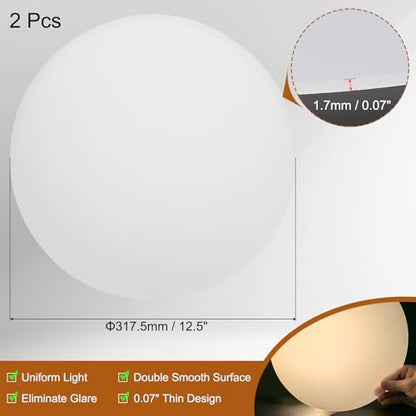 PATIKIL 12.5" Diameter Lampshade Diffuser, 2 Pcs 1.7mm Thick Round Diffuser Sheet for Drum Lampshades, Pendants Light, DIY Light Shield, Translucent White