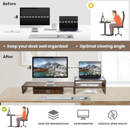Monitor Riser for 3 Monitors, Angle Adjustable Monitor Stand with Drawer
