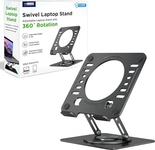 Uncaged Ergonomics Swivel Laptop Stand for Desk, Adjustable Computer iPad Stand for Desk w/ 360 Rotation, Portable Laptop Holder for Home Office Ergonomic Supplies