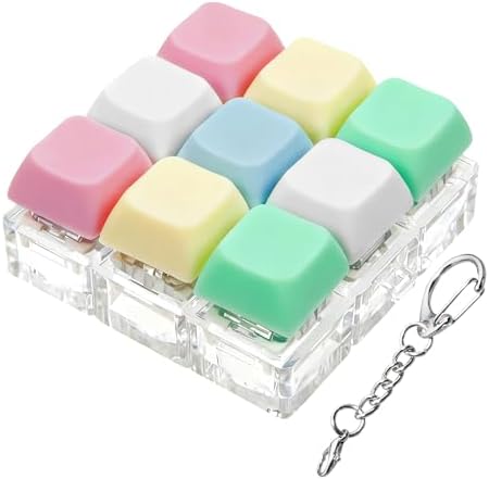 Keyboard Fidget Toy, Keyboard Fidget Keychain 9-in-1 Keyboard Decompression Button Finger Clicker Toys Stress Relief Fidget Gifts (5 Colors- Green Yellow Pink White Blue)