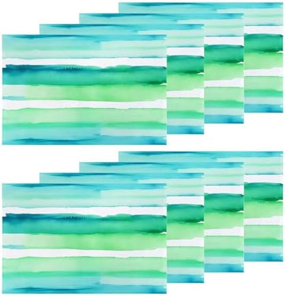 Shrahala Horizontal Stripes Watercolor Set of 8 12 X 18 Inch Linen Placemats, Soft Colorful Stripes Burlap Table Mat Washable Double Layered Heat Insulation for Indoor/Outdoor