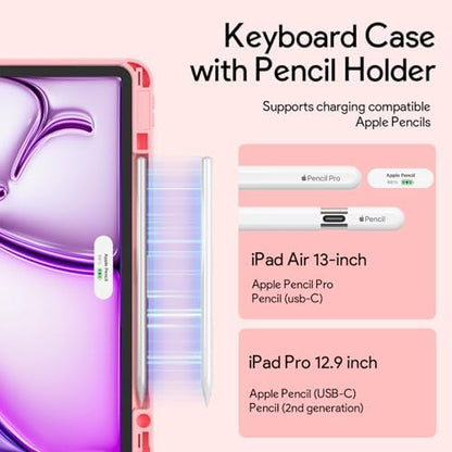 YBING for iPad Air 13 Inch & Pro 12.9 Keyboard Case with Mouse, 7 Colors Backlit Keyboard & 360 Rotating Cover with Pencil Holder for iPad Pro 12.9 (6th, 5th, 4th gen), Air 13 M4/M3/M2 (Pink)