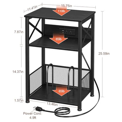 Record Player Stand with Charging Station, Vinyl Record Storage