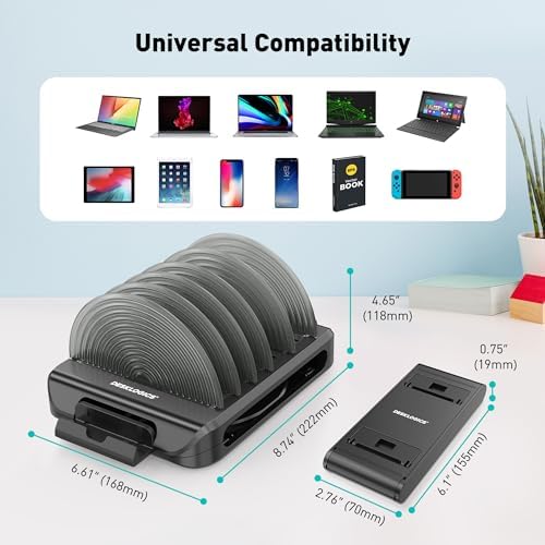 Vertical Laptop Stand Holder & Desk Organizer Rack - Adjustable Dock for MacBook, iPad, Phone (6-in-1 Multi Device Storage System with 360° Rotation)