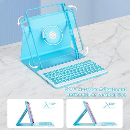YBING Keyboard Case for iPad 10th Gen 10.9 inch (2022) & 11th Gen (A16, 2025), 7-Color Backlit Detachable Keypad & Rotatable Magnetic Case with Pencil Holder (Blue)