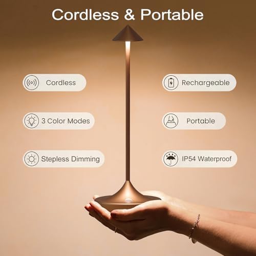 Cordless Rechargeable LED Table Lamp Set of 2, Mocha