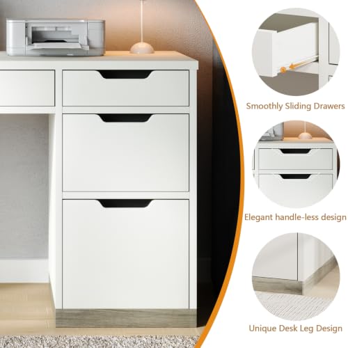 White Desk with 4 Drawers, 52 Inch Computer Desk