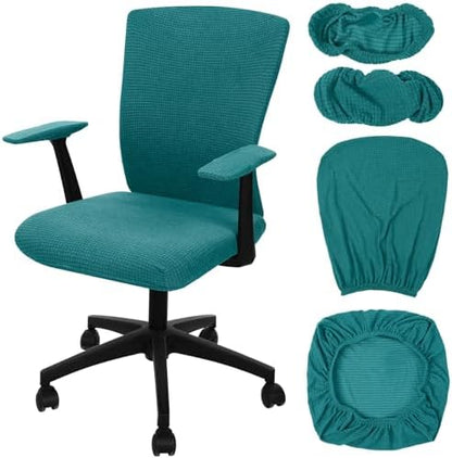 Tallew Office Chair Covers Set Computer Universal Protective Stretchable Chair Seat Covers Desk Armrest Slipcovers Pads Office Cushion Backrest for Rotating(Lake Blue)