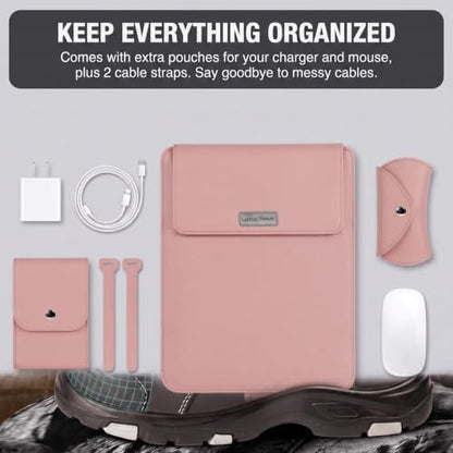 14 Inch Laptop Sleeve Case Leather Bag with Stand for Mac Book Pro