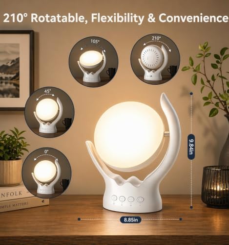 Voraiya Light Therapy Lamp, UV-Free 10000 Lux Sun Lamp, 210° Rotatable, 3 Color Temperatures, 5 Brightness Levels, 4 Timer Settings with Memory, Daylight Lamp for Home Office Desk