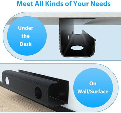 ZhiYo 2 Pack Large Capacity Cable Management Tray 31.5in (2xL15.7in), Thick PVC Under Desk Cable Tray Kit with 4 Cable Clips & 5 Ties, Standing Cord Management Desk Organizer for Office or Home, Black