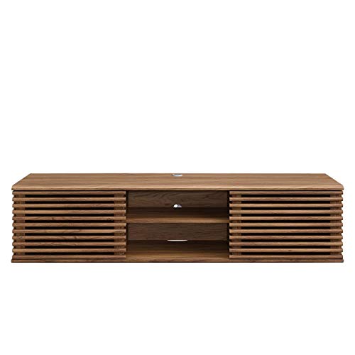 Render 60" Mid-Century Modern Wall Mount Media Console TV Stand, 60 Inch, Walnut