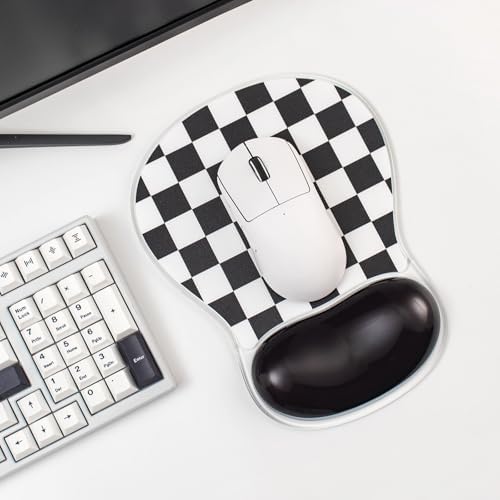 Checkered Mouse Pad with Gel Wrist Rest Support, Ergonomic Black Mousepad
