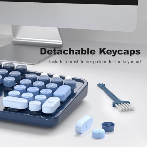 MOFII Wireless Keyboard and Mouse Combo, Full Size 2.4G Plug and Play Typewriter Retro Round Computer Keyboard and Mouse Set for Windows, Computer, Desktop, PC, Notebook - (Sea Blue Gradient)