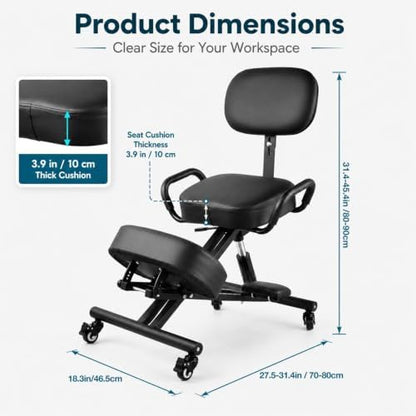Ergonomic Kneeling Chair with Backrest, Improve Postures Thick Cushions