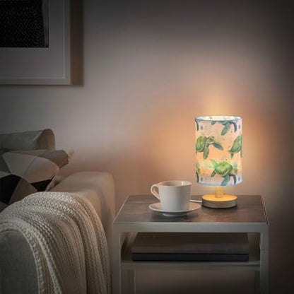 Bedside Lamp Sea Turtles Teal Table Lamp for Bedroom LED Nightstand Lamp Shade USB Ports Wood Base for Living Room Dorm Office