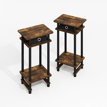 Furinno Turn-N-Tube Set of 2 Toolless 3-Tier Side Table, Amber Oak