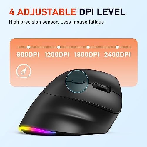 MEETION Ergonomic Wireless Mouse, Bluetooth Vertical Mouse with RGB, Black