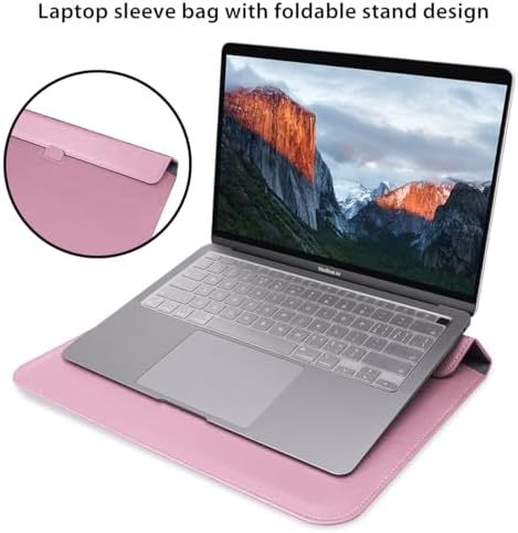 PU Leather Laptop Sleeve Case with Stand for 2026 MacBook Neo 13 A3404, 2026-2022 Air13.6'' M5 A3449 M4 A3240 M3 A3113 M2 A2681, 2018-2021 Air 13'', Laptop Bag for 2016-2022 Mac Pro13, Pink
