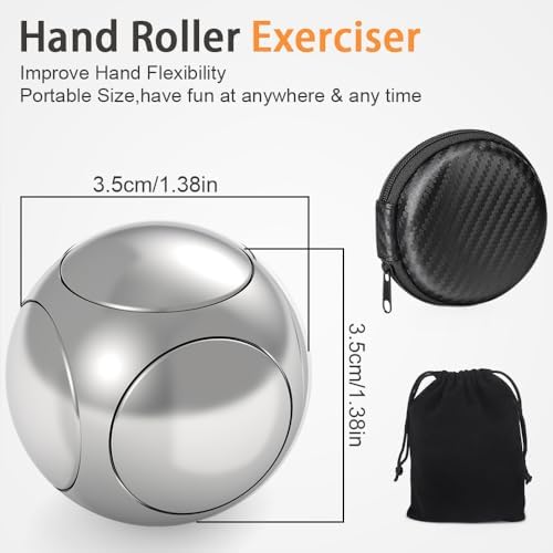 Fidget Hand Roller Metal Stress Ball Finger Anxiety Relief Fidget Spinner Toy for Kid Adult, Handheld Fingertip Gyro Kinetic Toy Stocking Stuffer Birthday Valentine Gift - Silver