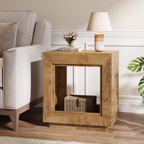 Tribesigns Rustic Brown End Table, 24" Side Table with Storage Shelf, Farmhouse Style Nightstand Bedside Table (1, Natural)