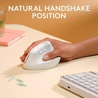 Logitech Lift for Mac Wireless Vertical Ergonomic Mouse, Bluetooth, Quiet Clicks, Silent Smartwheel, 4 Customizable Buttons, for macOS/iPadOS/MacBook Pro/Macbook Air/iMac/iPad - Off White (Renewed)