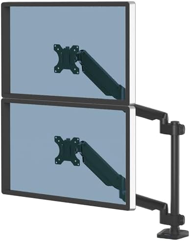 Fellowes 8043401 Platinum Series Stacked Monitor Mount, Adjustable Computer Monitor Stand for 2 Monitors with Dual Monitor Arms, 32 Inch Monitor Capacity