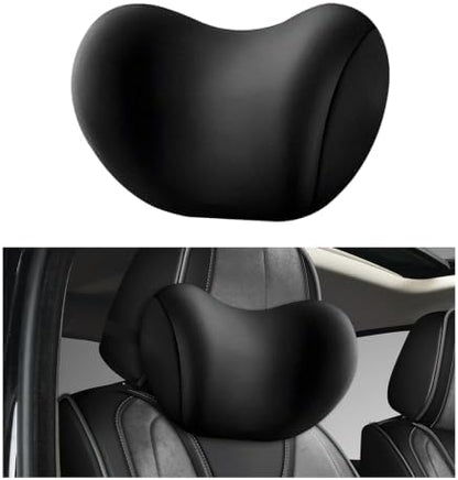Car Headrest Cushion, Ergonomic Memory Foam Car Neck Back Support w/Removable Cover, Universal Breathable Lumbar Cushion Headrest Pillow with Adjusatble Strap (Black)