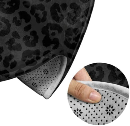 Room Sofa Yoga Soft Round Carpet, Home Decor Non Slip Kitchen Office Circle Rug, Machine Washable Modern Round Area Rug Dark Gray Leopard Cheetah Print Black